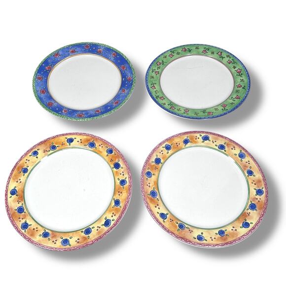 Sango Watercolors Dinner Plates Lot of 4 Apricot Jam Melon Patch Blueberry Sky - Picture 1 of 12